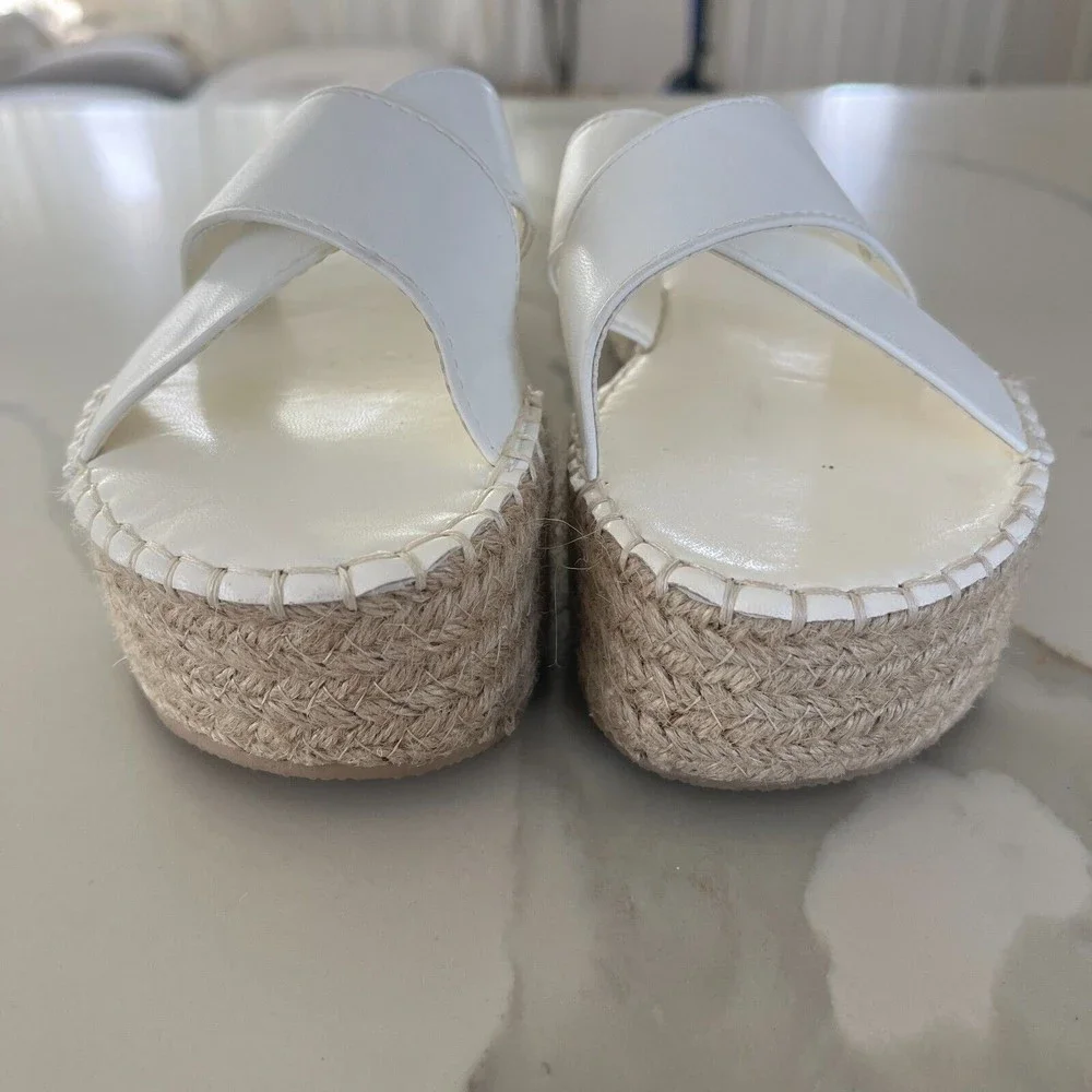 Lulus Womens Espadrille Sandals White Kahli Platform Slip On Boho Shoes Sz 6.5
